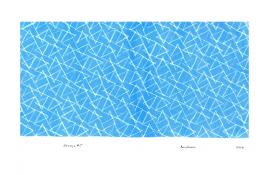 print with white triangles over blue background, Oswego #5 by Bill Brookover