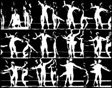 grid of 12 views of 3 female dancers held in balance by 1 male dancer