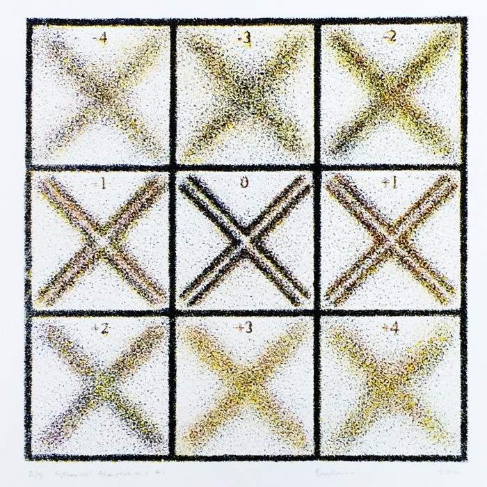 Grid of 9 squares, 3 rows of 3, containing X's in varying states of focus