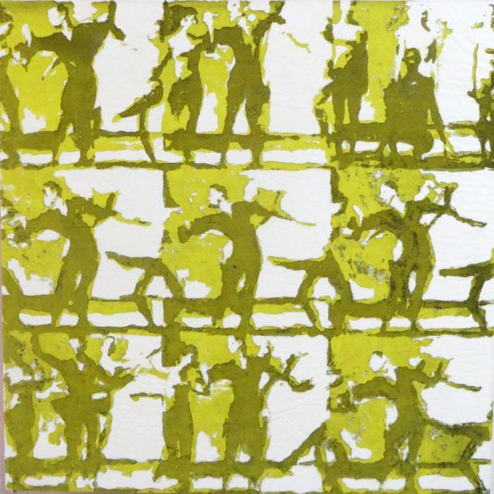 grid of 9 groups of dancers, printed in yellow green and dark green